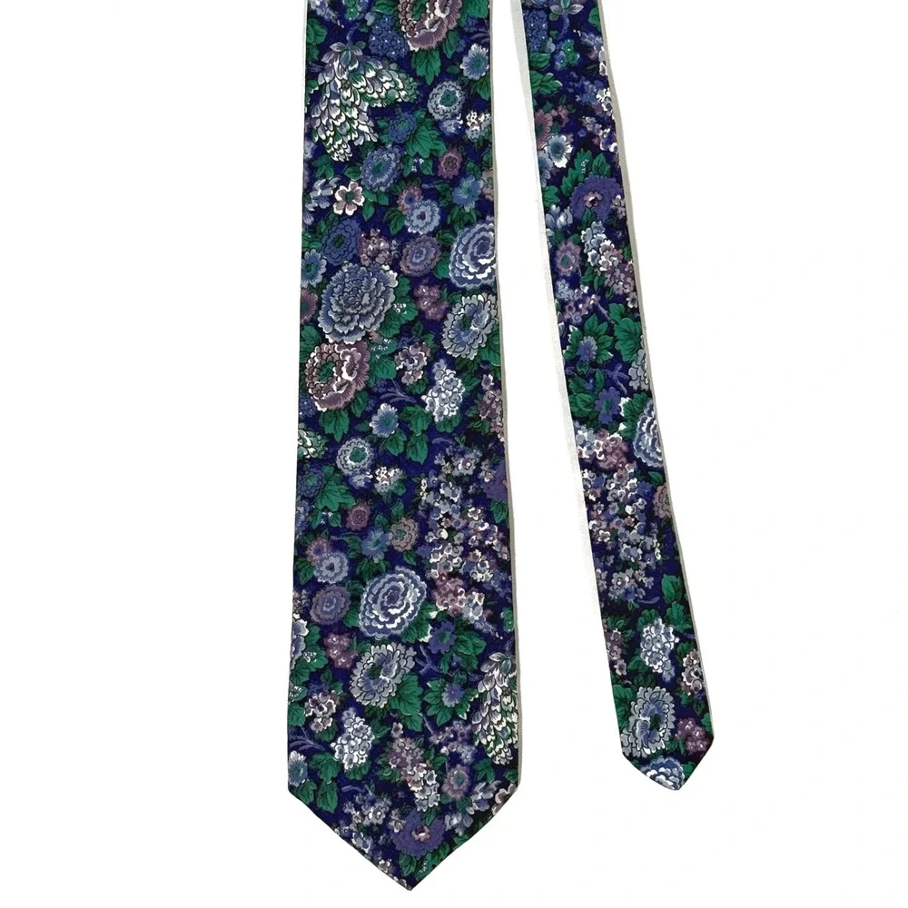 Liberty of London‎ Mens Floral Cotton Necktie Purple Blue Botanical Made in USA